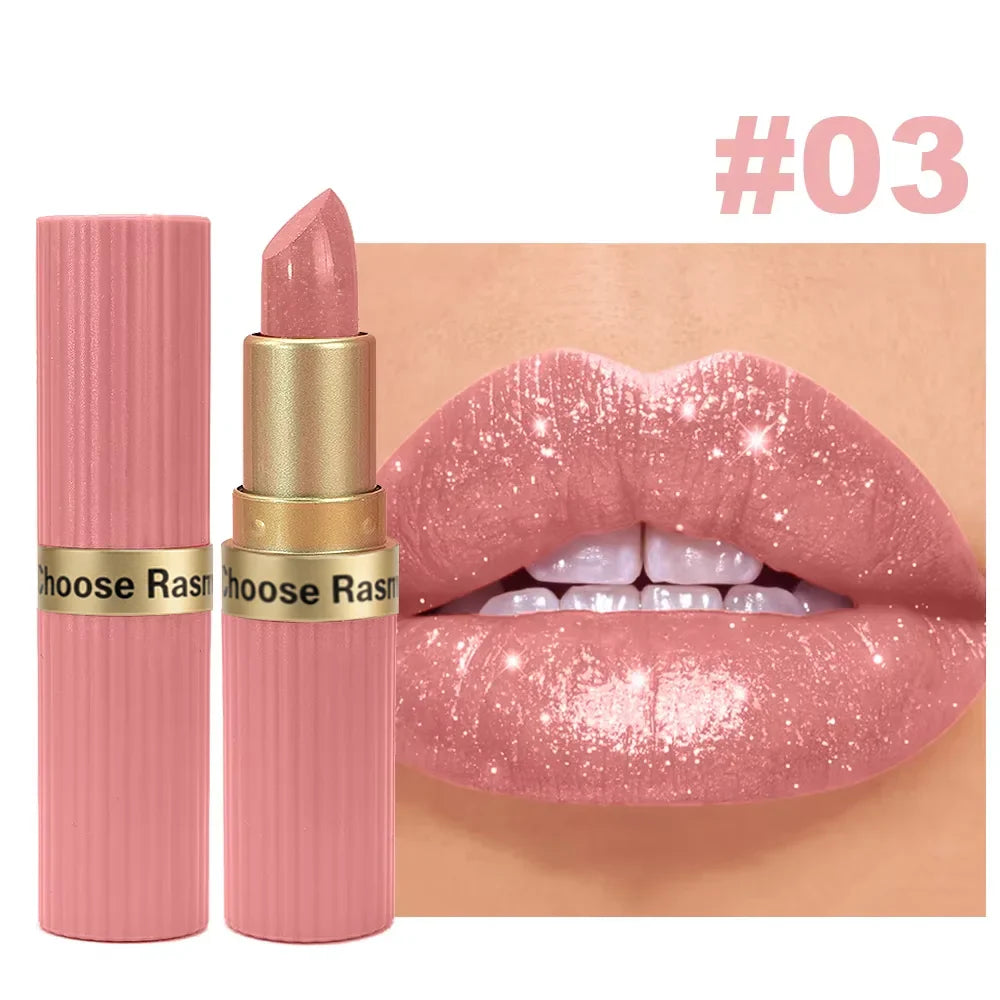 Pearlescent Pink Glitter Velvet Lipstick Metallic Waterproof Long Lasting Matte Shimmer Diamond Lipstick Women Makeup Cosmetic LadyShow.Store