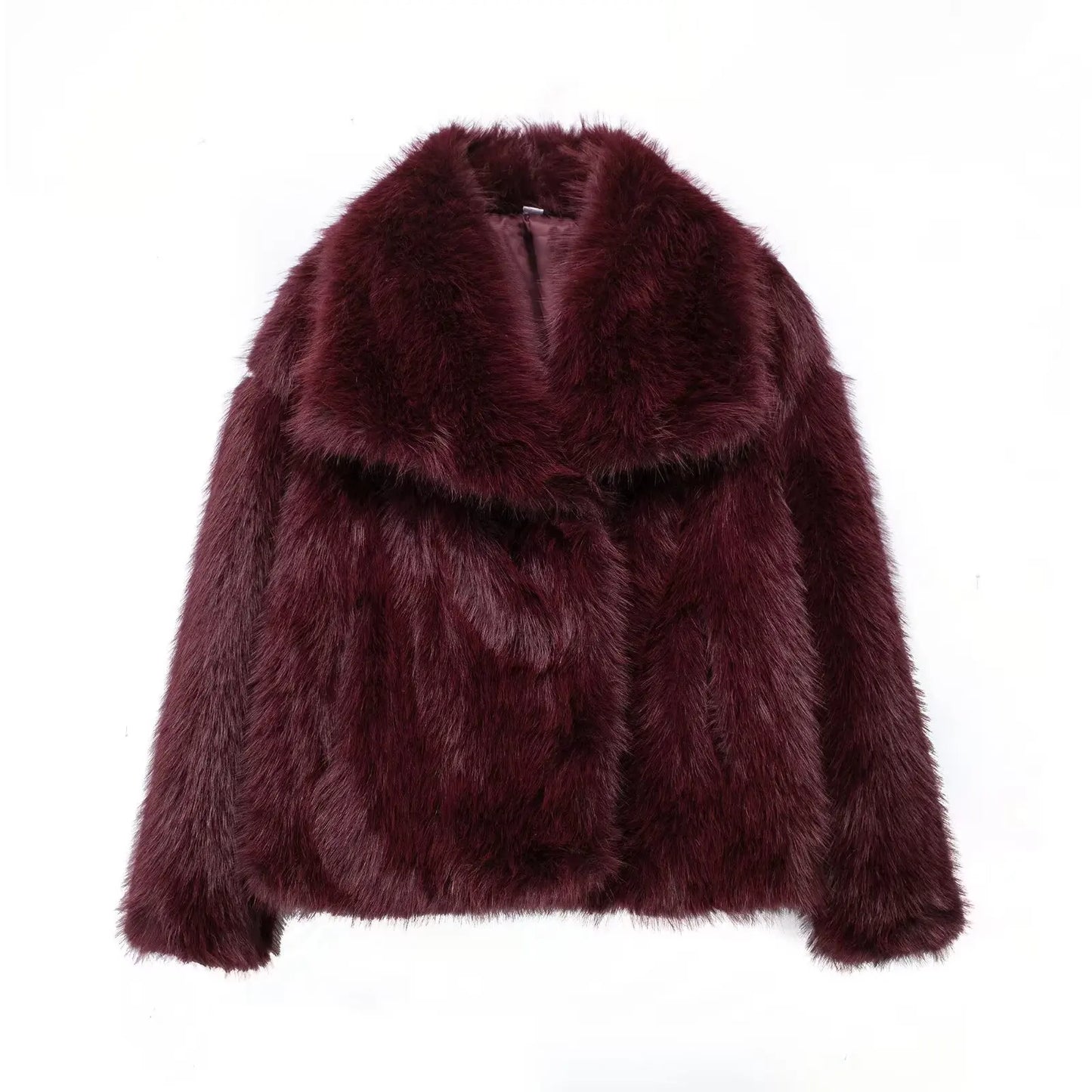 HH Women Fashion Cropped Faux Fur Jacket Coat Long Sleeve Front Snap-button Female Outerwear Chic Lapel Collar Thick Coat LadyShow.Store