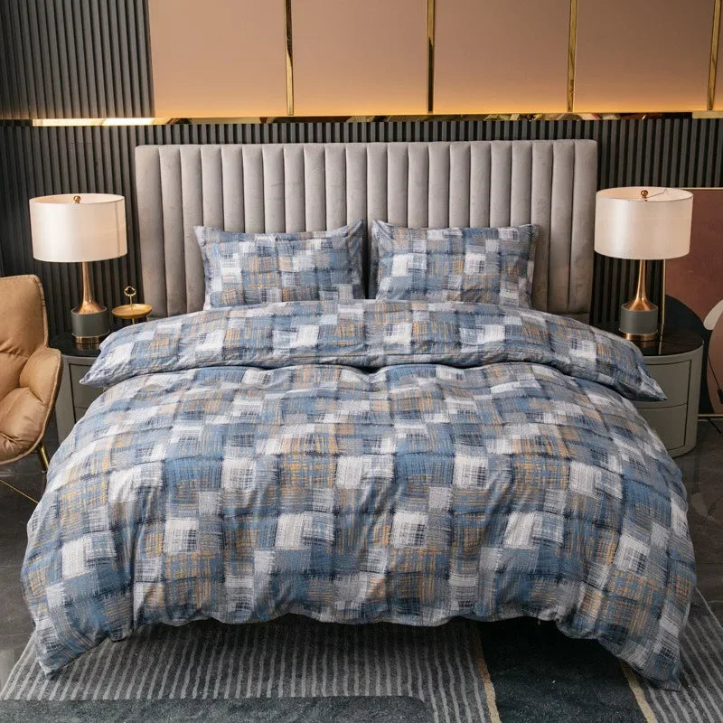 3pcs Printed Brushed Duvet Cover Pillowcase Three Piece Set High Quality Skin Friendly Fabric Bedding Cover (without Bed Sheet) Pi-Mart