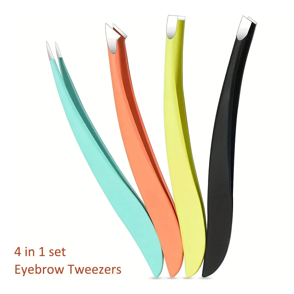 Ouriner Eyebrow Tweezers Set 4 Pcs Stainless Steel Eyebrow Forceps Professional Beauty Tool Set For Facial Hair Inward Growing LadyShow.Store