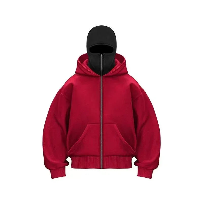 Men and Women Balaclava Y2K Gothic Harajuku Spring Autumn Winter New Item Double Hooded Sweatshirt Men Hooded Mask Zipper Jacket Pi-Mart