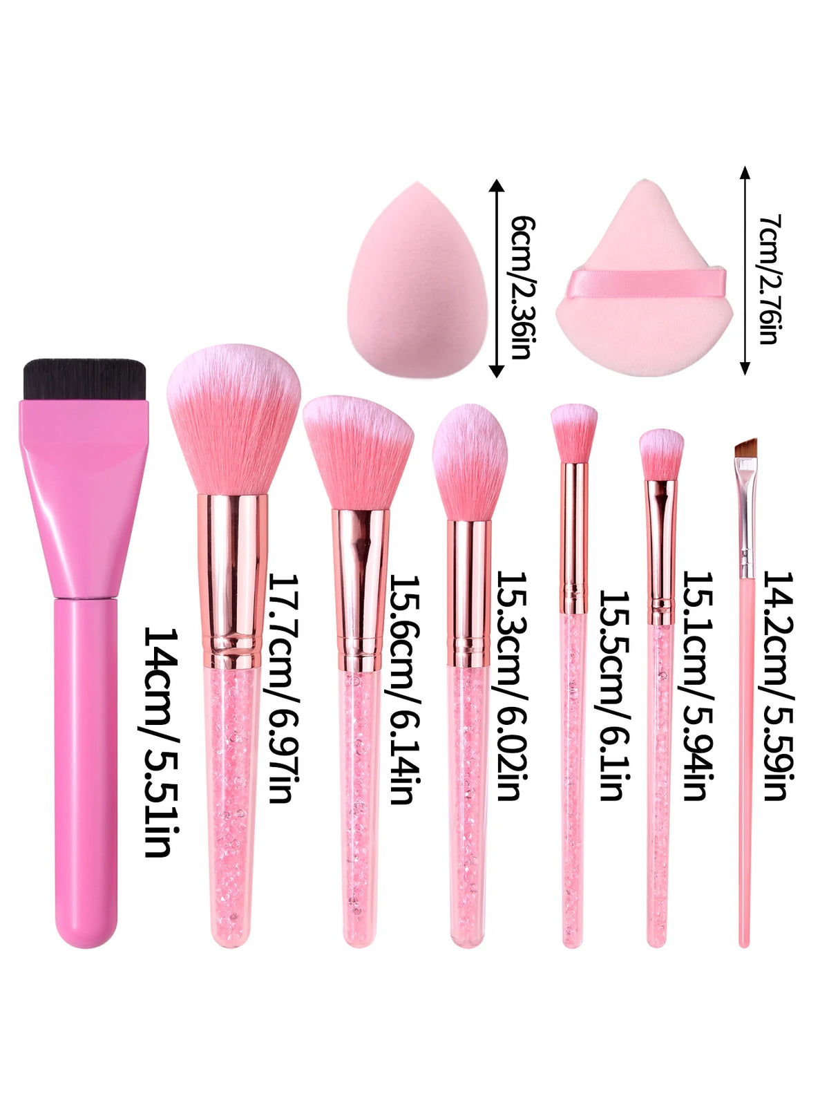 11Pcs Pink Makeup Brush Set with Sponge & Puff, Professional Glitter Handle Brushes for Foundation, Eyeshadow, Blush, Full Face Pi-Mart