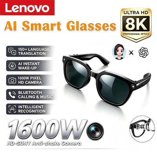 Lenovo 2026 New 8K AI Translation AI Smart Glasses Bluetooth Calling Music Player Camera Control Anti Blue Light Sunglasses Pi-Mart