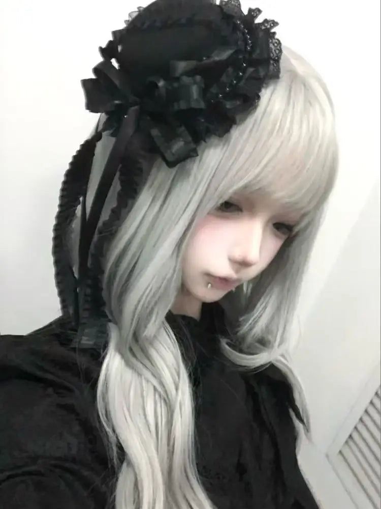 Gothic Lolita Lace Patchwork Headdress Women Cosplay Party Headband Gothic Bow Hat Japanese Y2k Aesthetic Hair Accessories Pi-Mart
