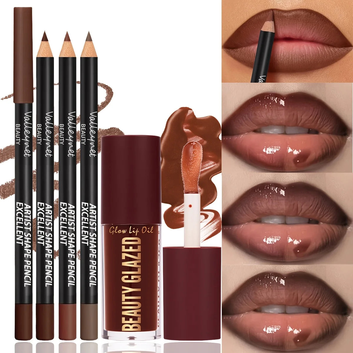 4Pcs Lip Liner & Lip Oil Set - Waterproof Matte Lip Pencils + Plumping Gloss Lipstick Kit, Long Lasting Makeup for Women Pi-Mart