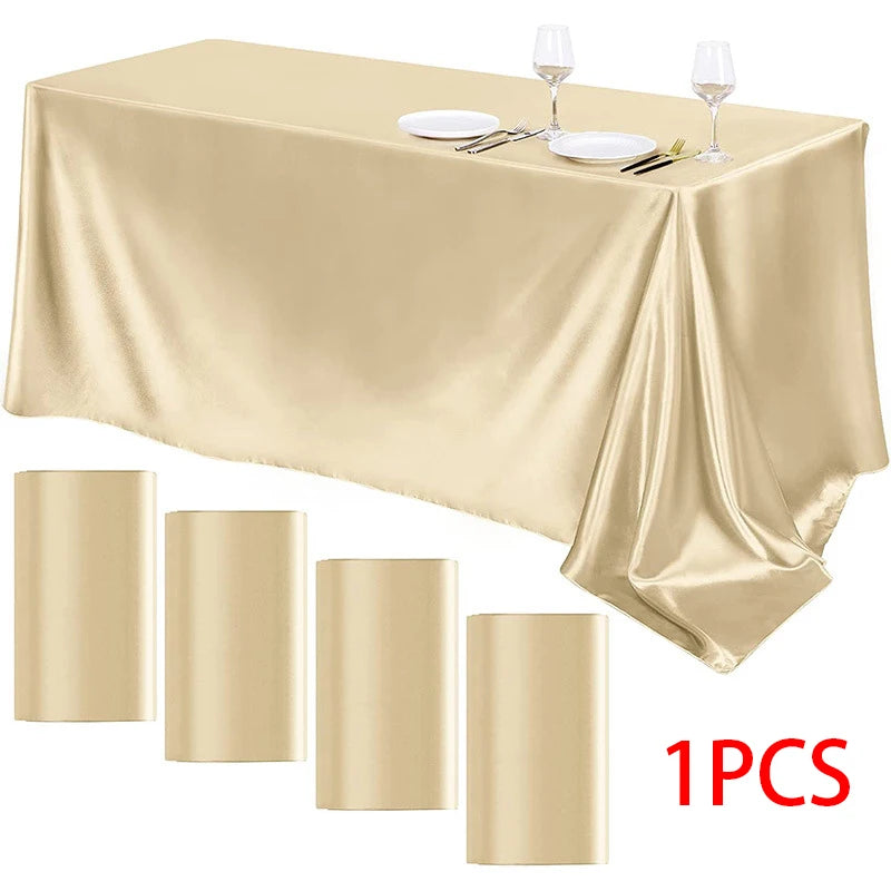 Rectangle Wedding Satin LargeTablecloth Bright Smooth Silk Table Cover Christmas Anniversary Dining Party high-end Table Decor Pi-Mart
