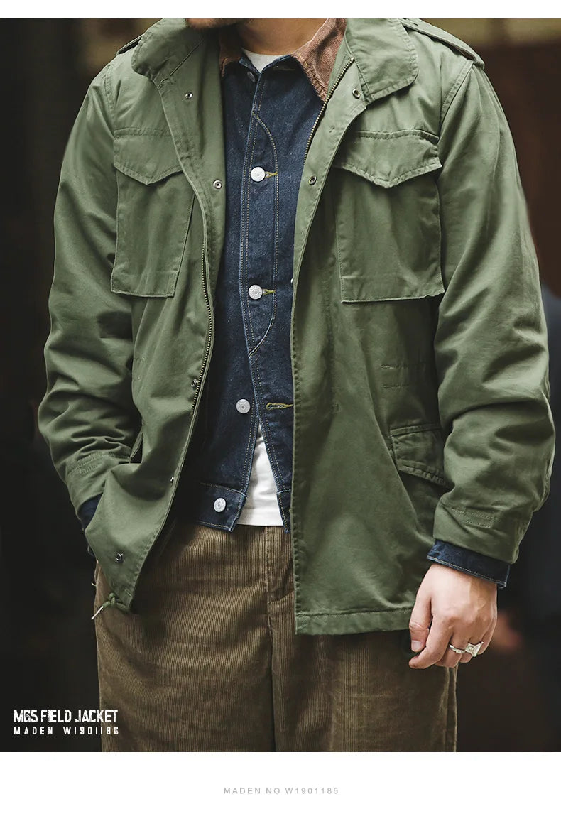 Maden Retro M65 Jackets for Men Green Outdoor Windbreaker Vintage Casual Solid Coat Mens Clothes Multi-Pocket Jacket Pi-Mart
