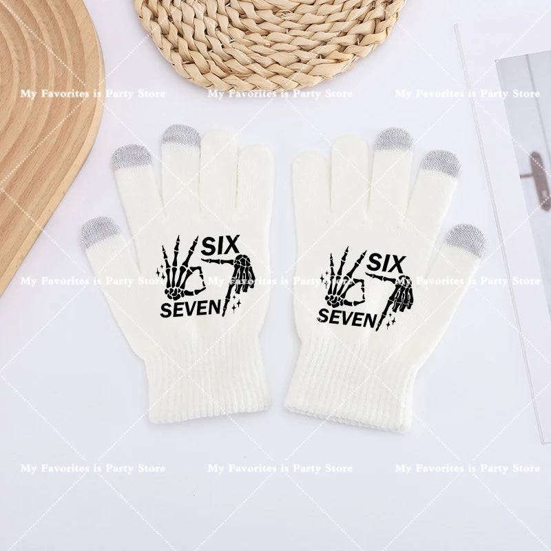 Funny 67 Six Seven Winter Gloves Touch Screen Gloves Fnafs Warm Stretch Knit Mittens Imitation Wool Full Finger Crochet Thicken Pi-Mart