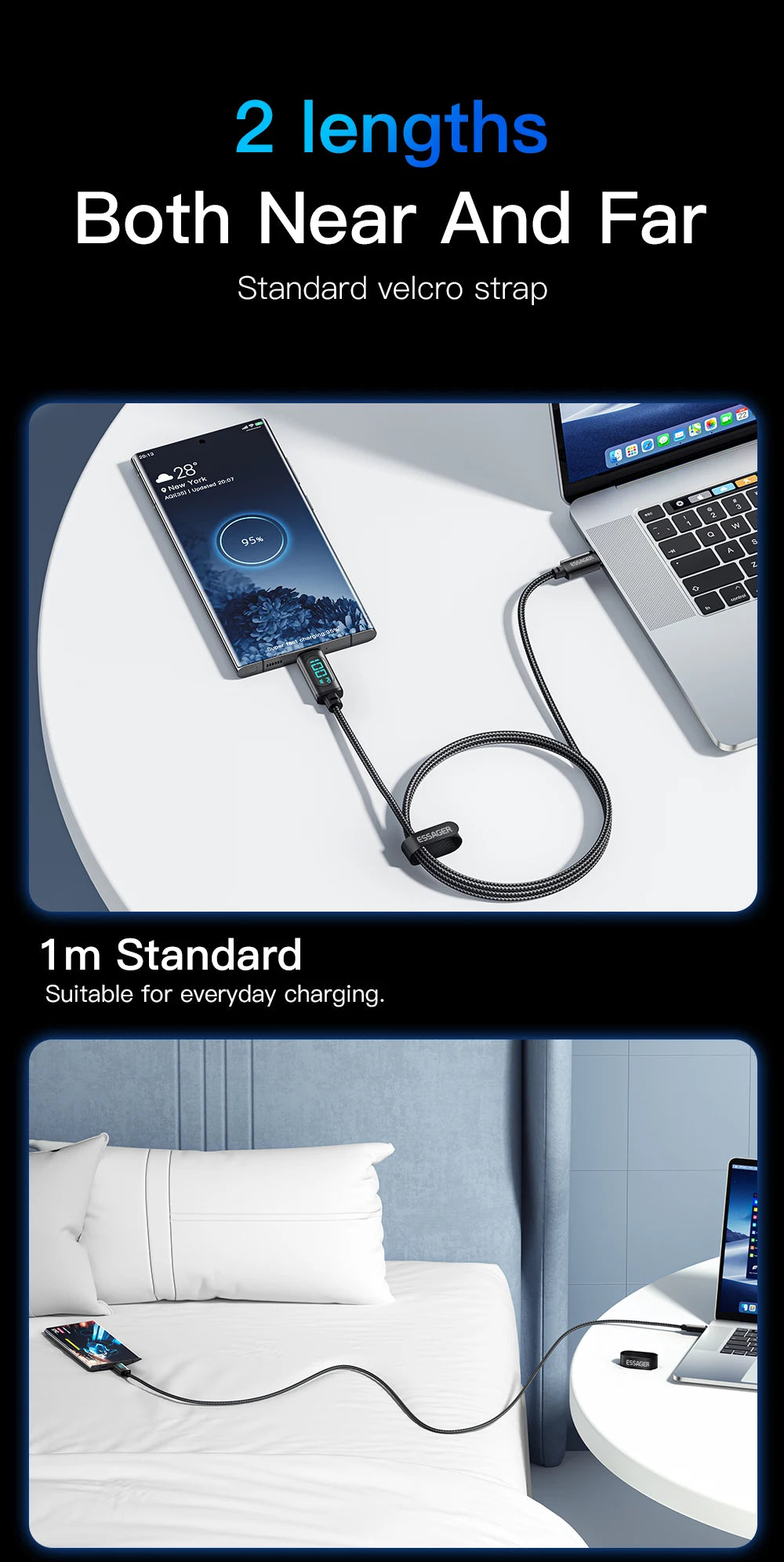 Essager Type C to Type C Cable 100W PD Fast Charging Charger USB C to USB C Display Cable For Xiaomi POCO F3 Realme Macbook iPad Pi-Mart