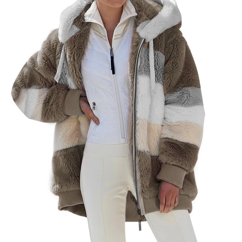 Oversized Jacket for Women Coat 2025 Autumn Winter Warm Plush Pocket Hooded Streetwear Loose Lady Zipper Cashmere Outerwear Coat LadyShow.Store