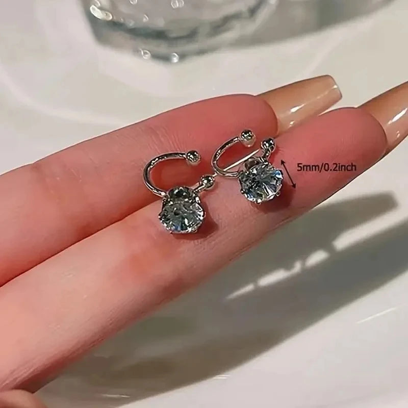 2Pc New Shiny Zircon Clip Earrings Adjustable Non Piercing Ear Clips for Women Daily Wear Party Banquet Jewelry Gift New Fashion Pi-Mart