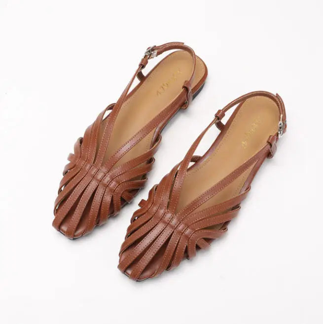 ZAROY Narrow Band Women Flat Sandals Large Size Designer Brand Banquet Wedding Shoes Summer Hollow Beach Gladiator Sandalias LadyShow.Store