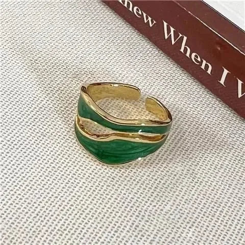 LATS Vintage White Enamel Metal Irregular Shape Geometric Open Adjustable Ring for Women Girl Fashion Jewelry Birthday Gifts Pi-Mart