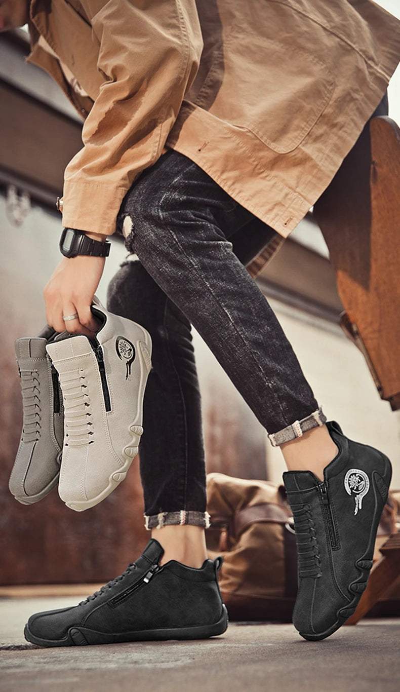 Men's Casual Shoes Side Zipper Short Boots Versatile Flats Bottom Trbottomyy Fashion Pu Leather Men's Shoes Spring Suitable for Outdoor Sports Pi-Mart