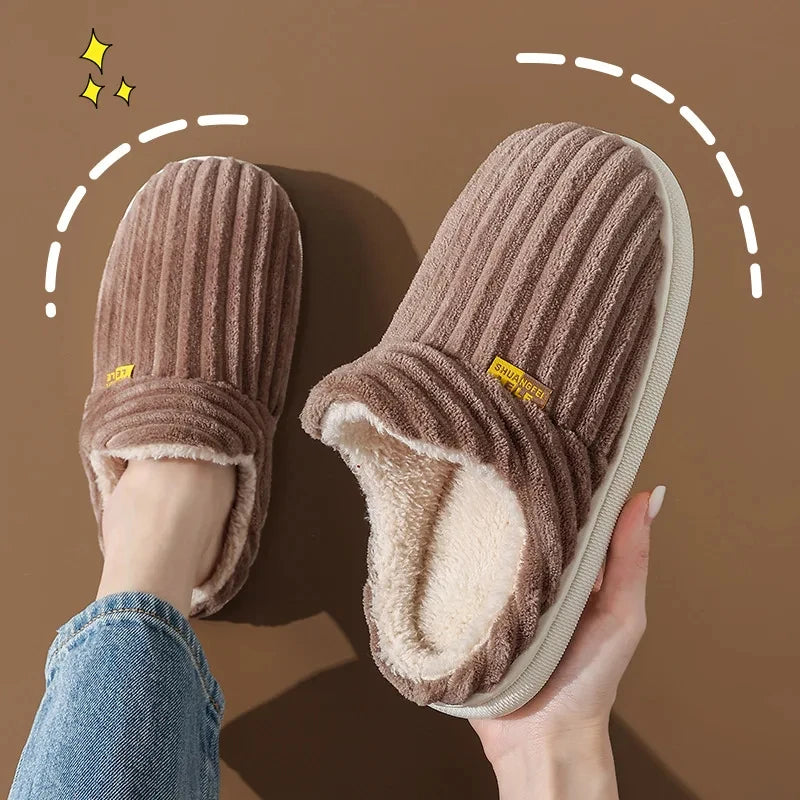 Evshine Soft Sole Slippers For Women Winter Fashion Women Fur Slippers Fuzzy Plush Men Slippers Warm Furry Women Cotton Shoes Pi-Mart
