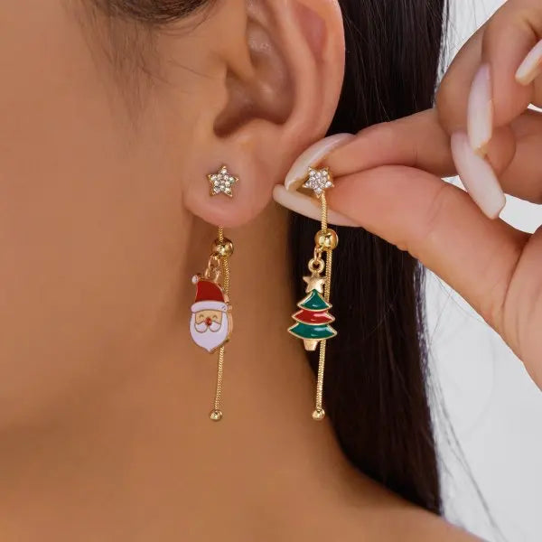Creative Christmas Grandpa and Grandma Zircon Stud Earrings For Women White Pearl Crystal Snowman Elk Earring New Year Jewelry Pi-Mart
