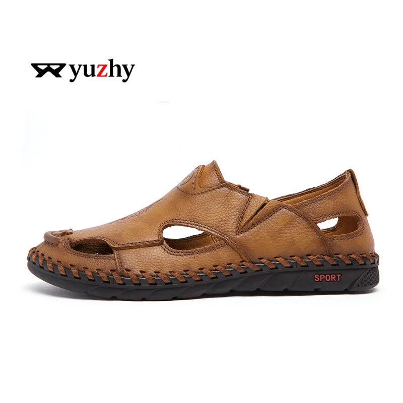 Summer Men Sandals Genuine Leather Mens Casual Shoes Outdoor Men Leather Sandals for Men Beach Shoes Roman mens Shoes Pi-Mart