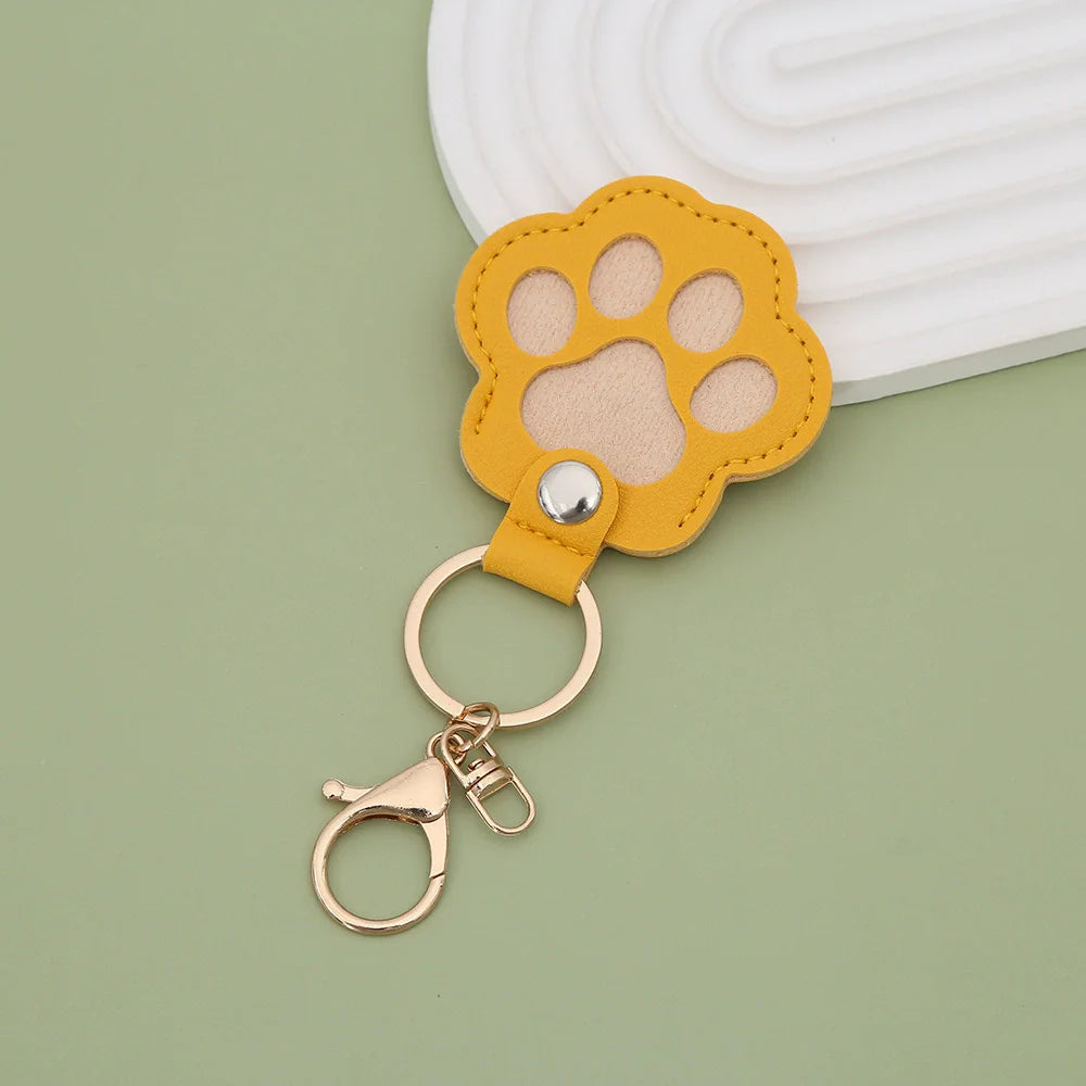Cute Paw Print Pet Hair Memorial Keychain Leather Dog Cat Fur Holder Keepsake Key Ring Personalized Pet Loss Memory Key Chains G Pi-Mart