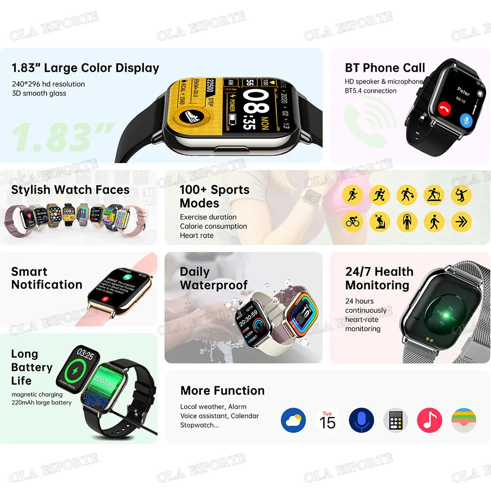 2026 Upgraded Smart Watch Heart Rate Blood Oxygen/Pressure Sleep Monitoring Bluetooth Call Voice Assistant Sport Mode Smartwatch LadyShow.Store