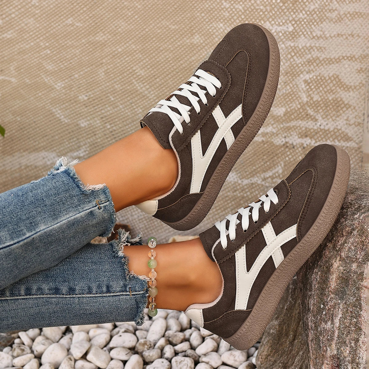 Women Sneakers 2026 Fashion Casual Flats Vulcanize Shoes Round Toe Lace Up Comfortable Flat Shoes for Women Zapatos De Mujer Pi-Mart