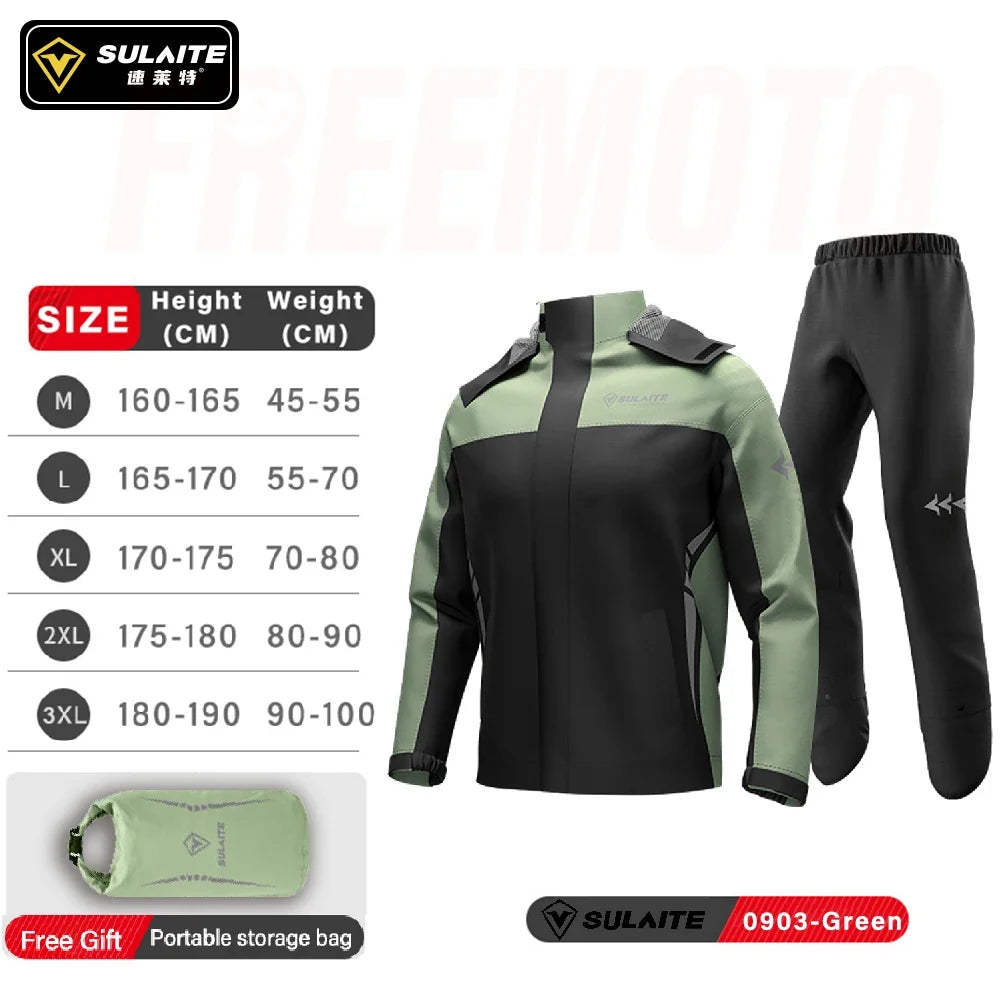 SULAITE Rain Suit Motorcycle Rain Gear Suit for Men & Women Jackets & Pants Reflective Waterproof Breathable Rainsuit LadyShow.Store