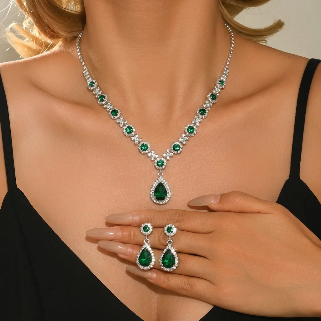 Simple and Atmospheric Water Droplet Necklace Earrings Two-Piece Set as a Surprise Birthday Gift for Girlfriend and Best Friend Pi-Mart
