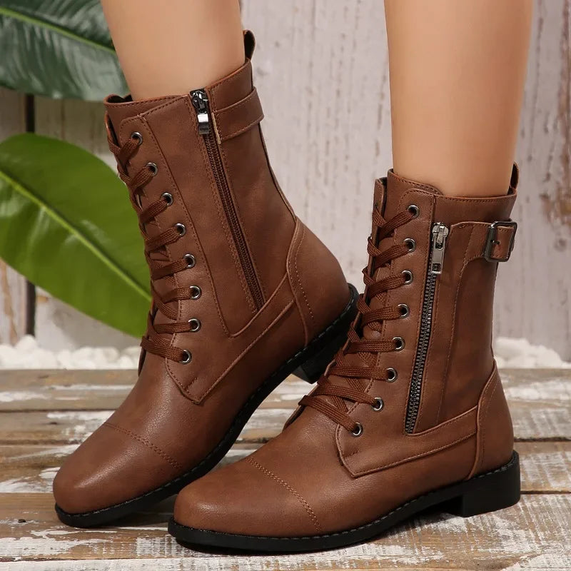 Plus Size Autumn New European and American Flat Low Heel Short Boots Roman Zip Boots for Women LadyShow.Store