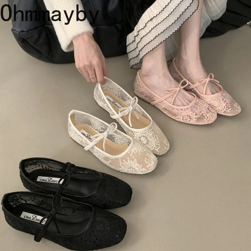 2026 Spring Lace Women Mary Jane Shoes Fashion Slip On Comfort Street Style Soft Sole Female Dress Flats Shoes LadyShow.Store