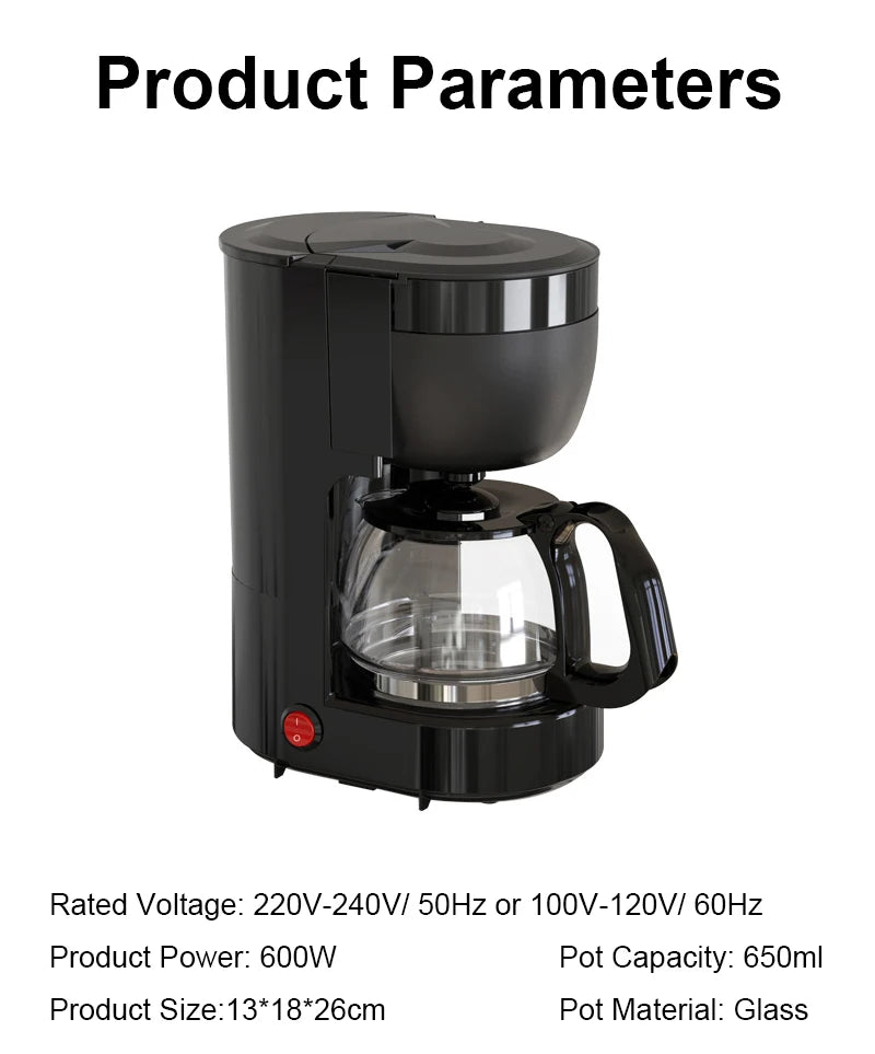 110V Automatic Electric Espresso Coffee Maker Cafe Drip American Latte Coffee Brewing Machine Household Mini Glass Boiler Teapot Pi-Mart