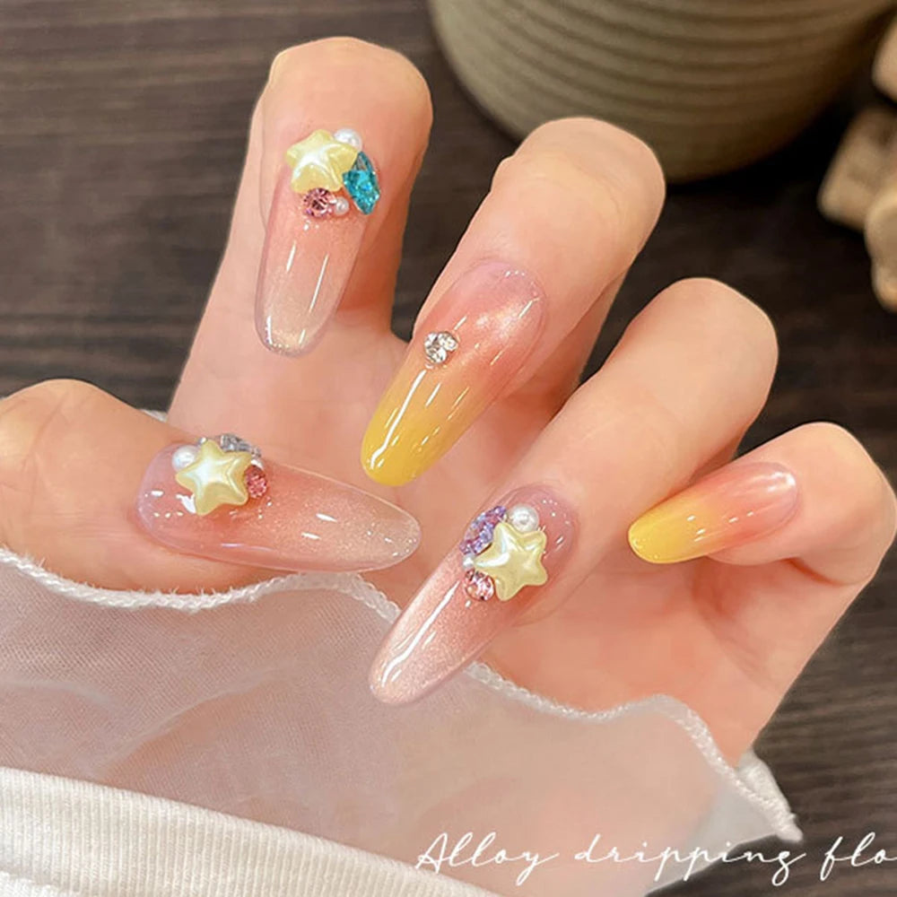 100PCS 2PACKS Macaron Star Heart 3D Pearlescent Pearl Rhinestone Nail Charms Mixed Color 6.5*10mm for Manicure DIY Love Heart Pi-Mart