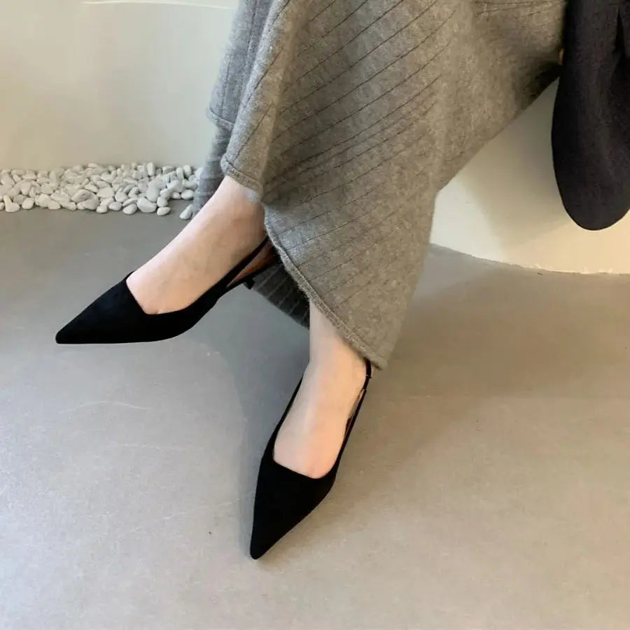 Bailamos Women Sandals Pointed Toe Elegant Low-heel Shoes Summer Fashion Slingback Woman Mules Shoes Pumps Dress Shoes LadyShow.Store