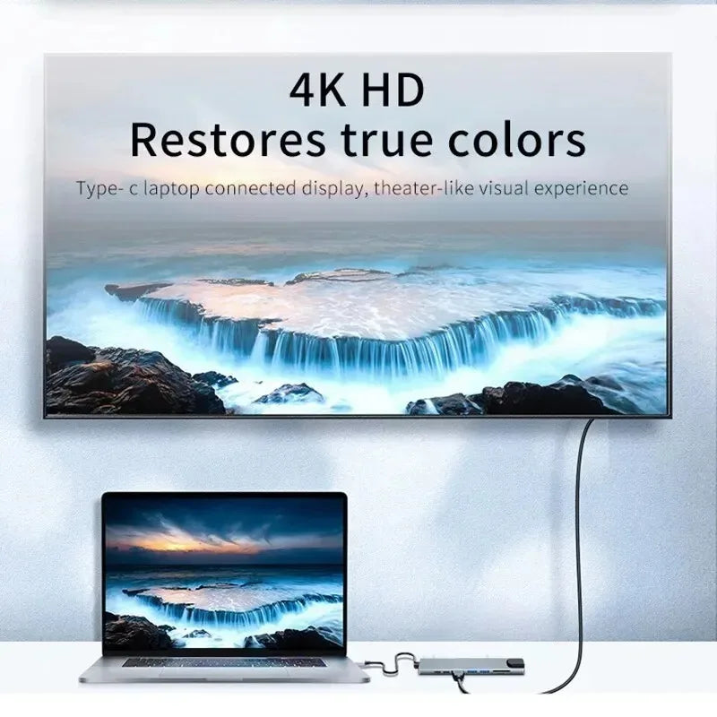 USB C Hub 8In1 7in2 7in1 Type C 3.1 To 4K HDMI Adapter with RJ45 SD/TF Card Reader PD Fast Charge for MacBook Notebook Laptop Pi-Mart