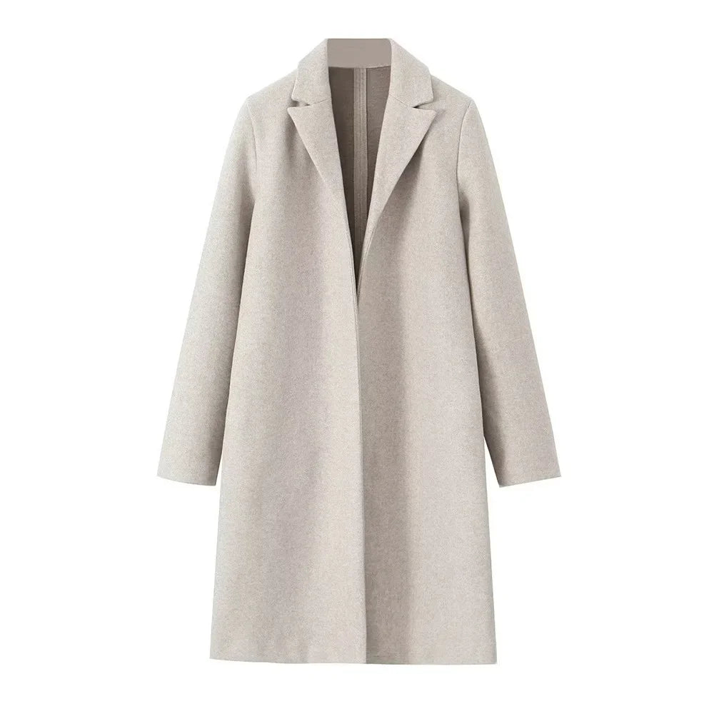Willshela Women Fashion Solid Open Stitch Long Trench Coats Vintage V-Neck Full Sleeves Female Chic Lady Outfits LadyShow.Store