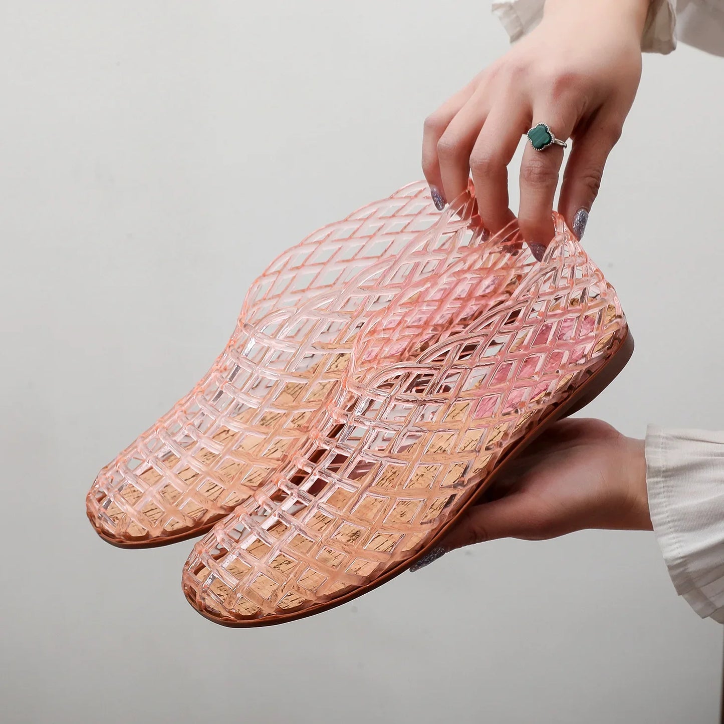 New 2026 Women Leisure Jelly Sandals Cut-out Soft PVC Breathable Summer Flat Shoes Close Toe Female Street Flats LadyShow.Store