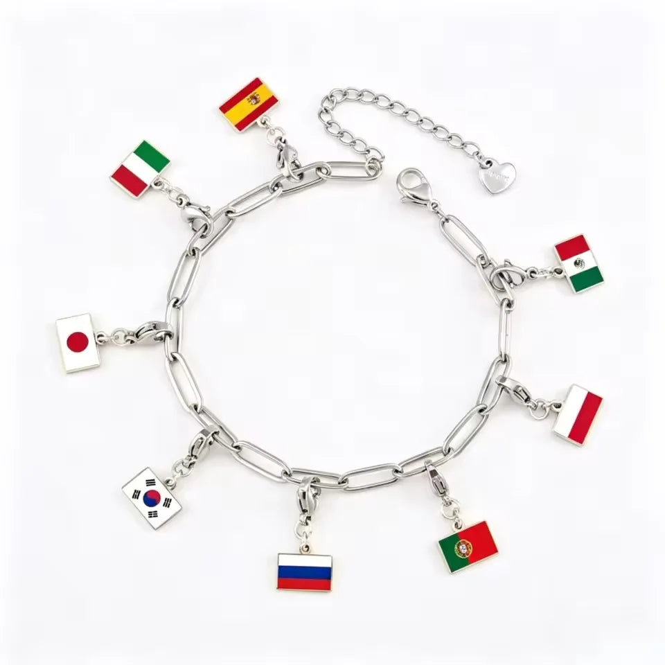 10mm Country Flag Charms Pendant Necklace Bracelet Keychain Bagchain Stainless Steel  Jewelry A Commemorative Gift For A Friend Pi-Mart
