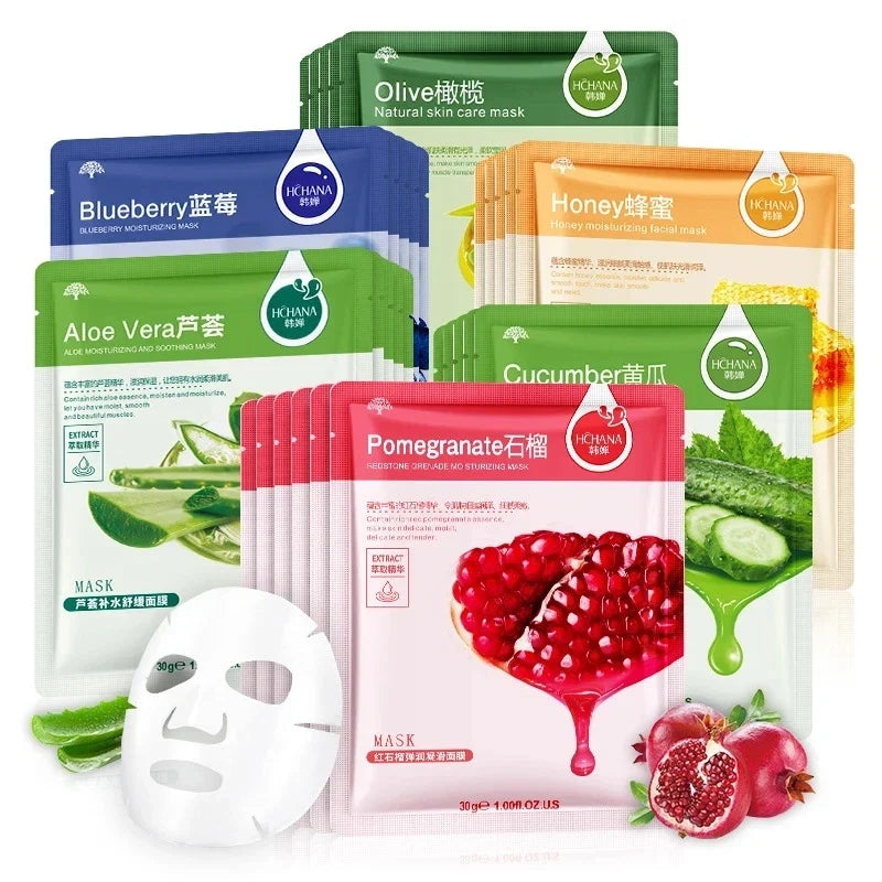 30pcs Natural Plant Facial Mask Moisturizing Oil Control Anti-Aging Fruit Aloe Korean Sheet Face Mask Beauty Skin Care Prodcuts LadyShow.Store
