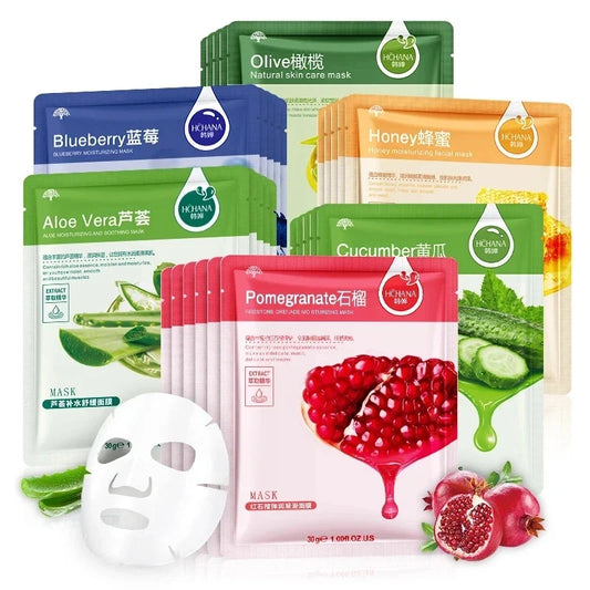 30pcs Natural Plant Facial Mask Moisturizing Oil Control Anti-Aging Fruit Aloe Korean Sheet Face Mask Beauty Skin Care Prodcuts LadyShow.Store