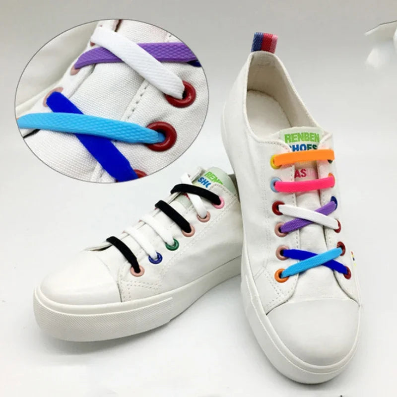 16pcs Lazy Shoelace Silicone Quick Lace Elastic Women Men No Tie Kids Adult Sneakers Lacing Shoelace Buckle Shoes Accessories LadyShow.Store