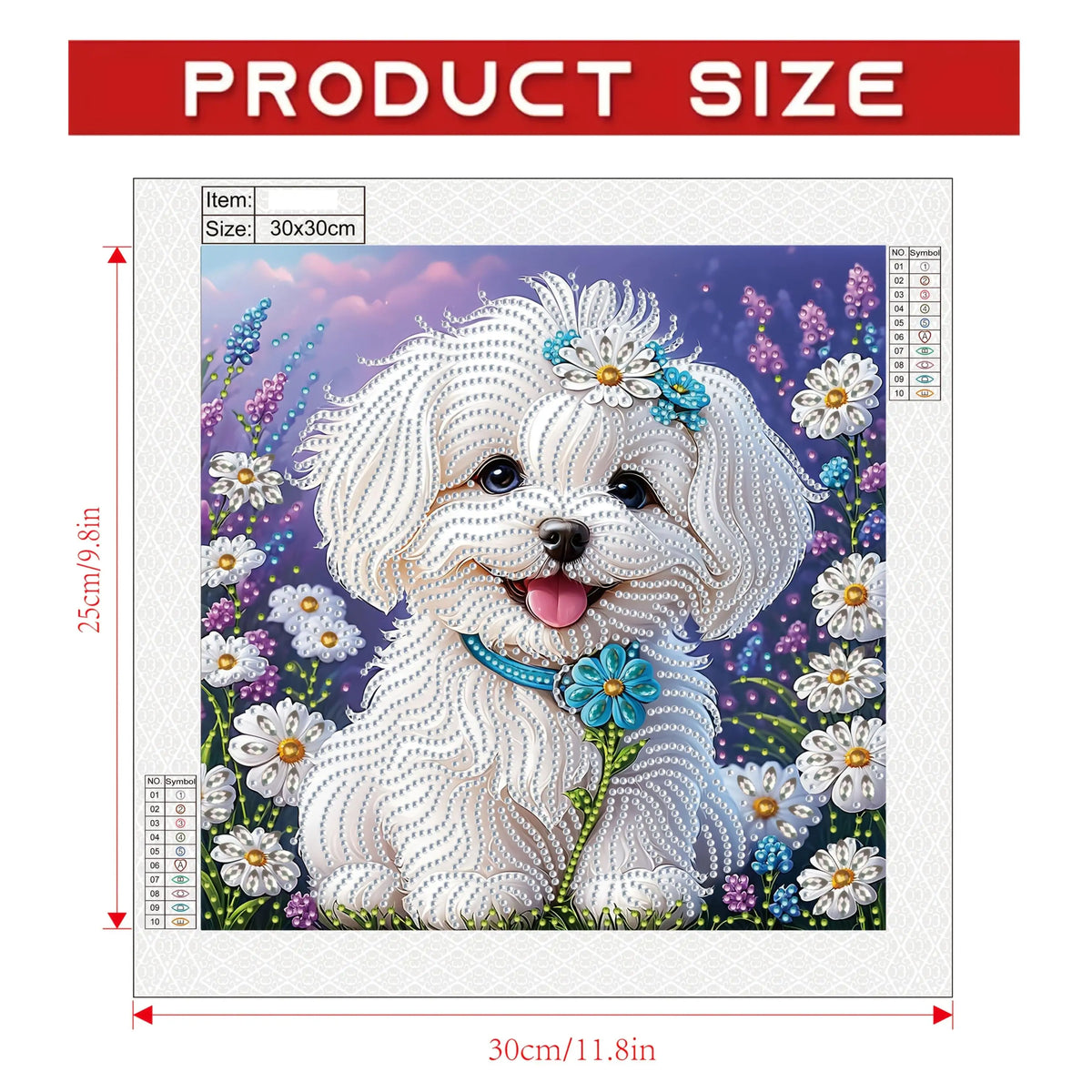 A set of "White Puppy Wearing Flowers" 5D Diamond Painting Kit, DIY handmade craft, partially adorned with irregular diamonds Pi-Mart