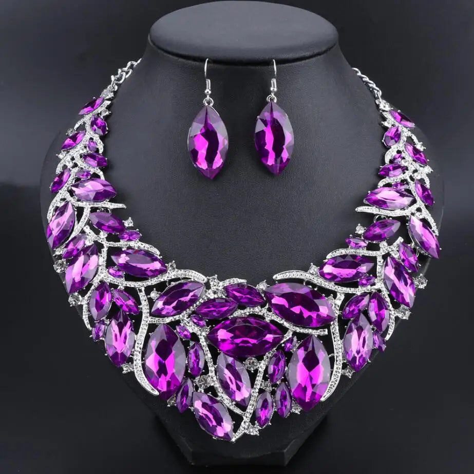Bridal Jewelry Sets Wedding Engagement Necklace Earrings Sets for Brides Party Costume Decoration Jewellery Women Pi-Mart