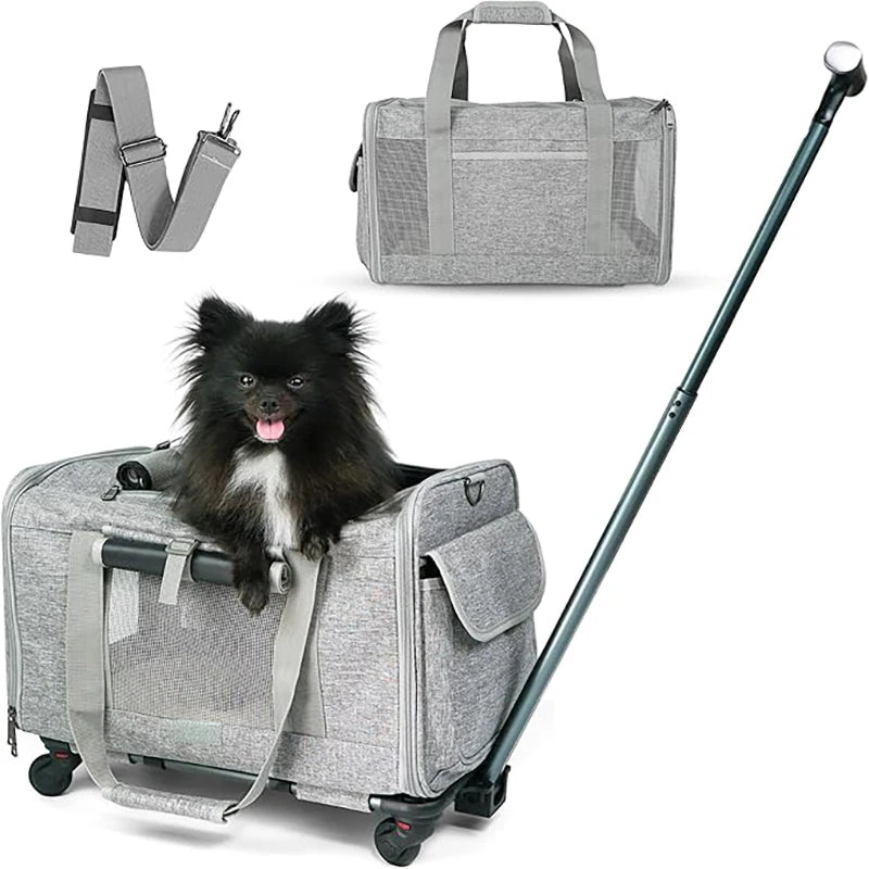 Pet Carrier with Wheels for Dogs Up To 15lbs & Cat  Airline Approved Dog Carrier Rolling Pet Carrier Foldable Pet Stroller Pi-Mart