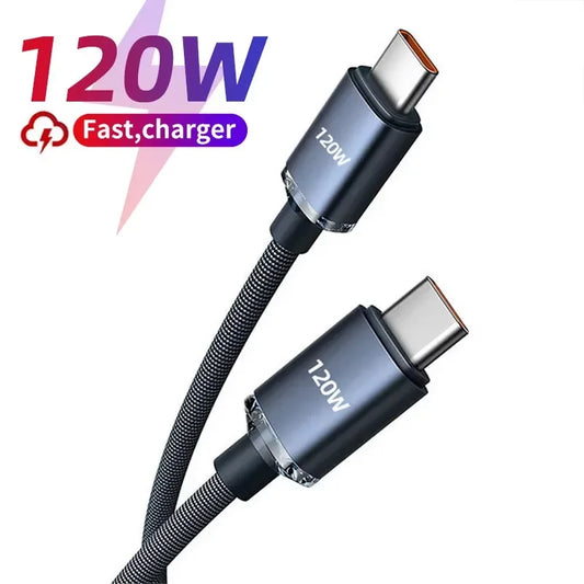 120W 7A Type C to Type C Cable For Iphone 15 Xiaomi Oneplus Mobile Phone Fast Charge USB C Cable Type C Quick Data Charger Cords Pi-Mart