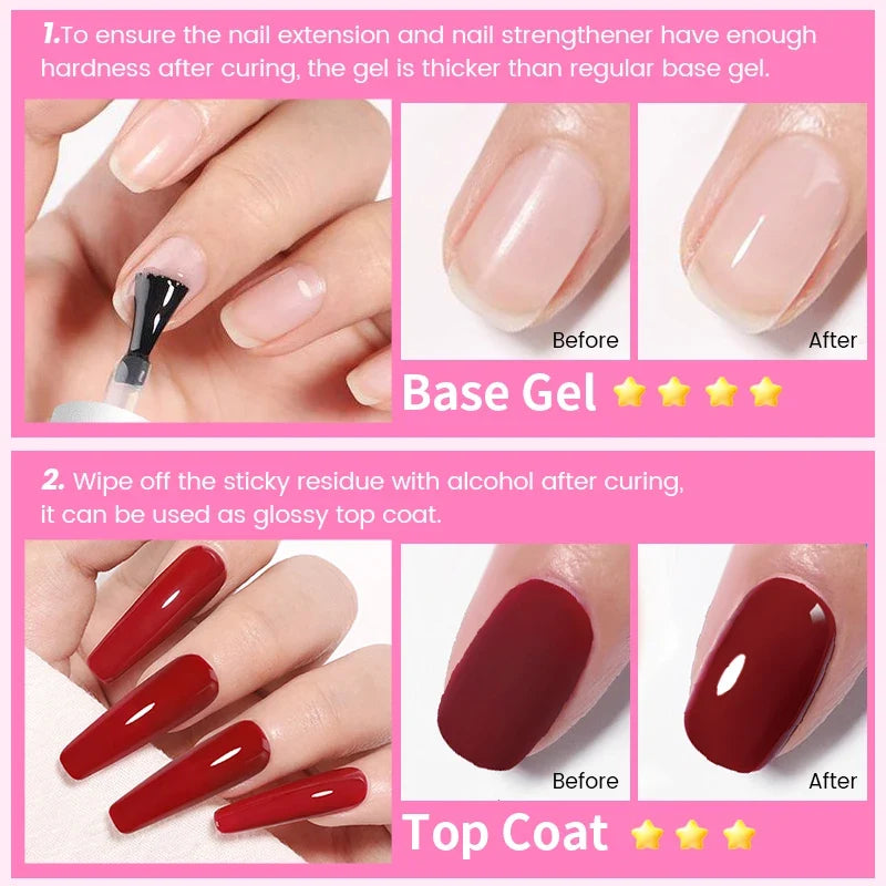 BORN PRETTY 6 IN 1 Nail Glue Gel 15ML for Acrylic Nails Soak off Base Gel Top Coat UV Extension Nail Gel False Nail Tips Gel Tri Light Beauty