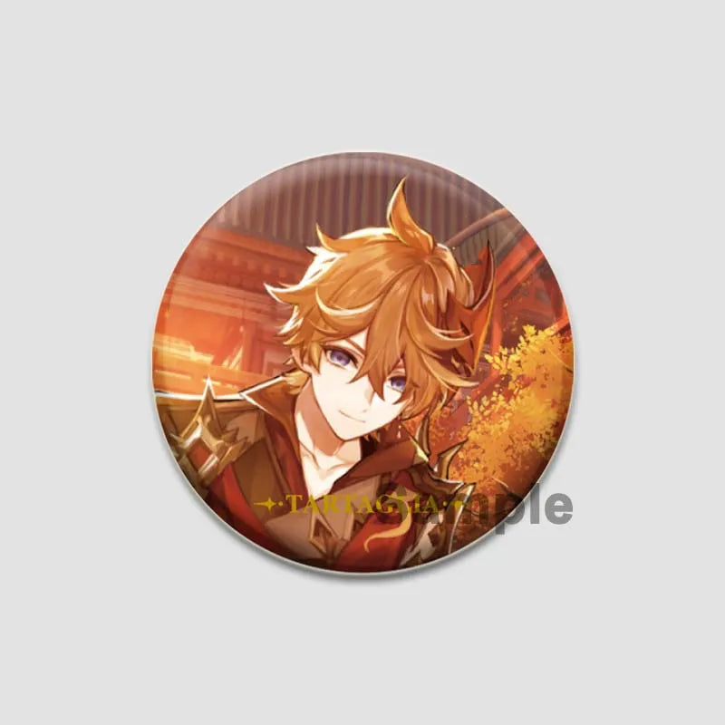Genshin Impact Game Brooches 58mm Round Button Pins for Backpack Jackets Jewelry Cartoon Cosplay Badge Hutao Zhongli Xiao Badges Pi-Mart