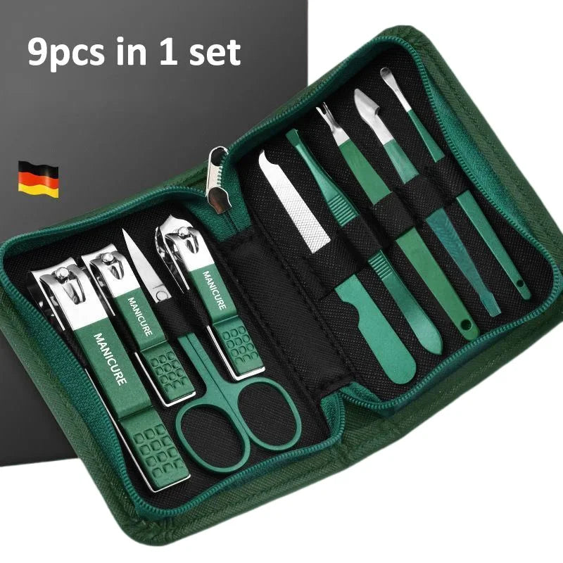 6/9 Pcs Set Professional Piece Nail Care Kit Stainless Steel Manicure & Pedicure Set Nail Clipper Set with Travel Case Tri Light Beauty