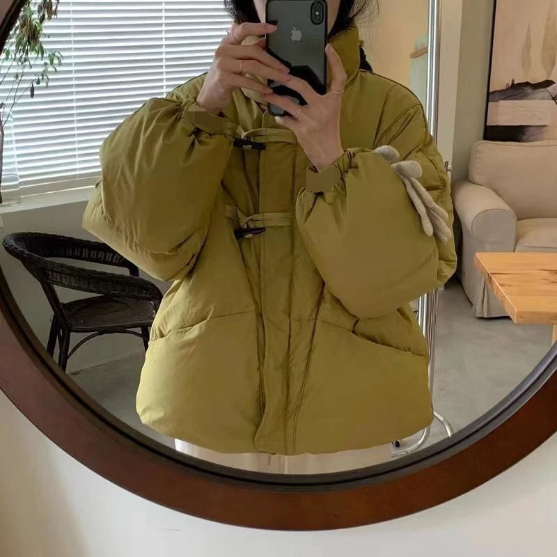 Women's Jacket New Korean Version Stand Collar Short Cotton-padded Jacket Thickening Warm Parkas Winter Vintage Coat Pi-Mart