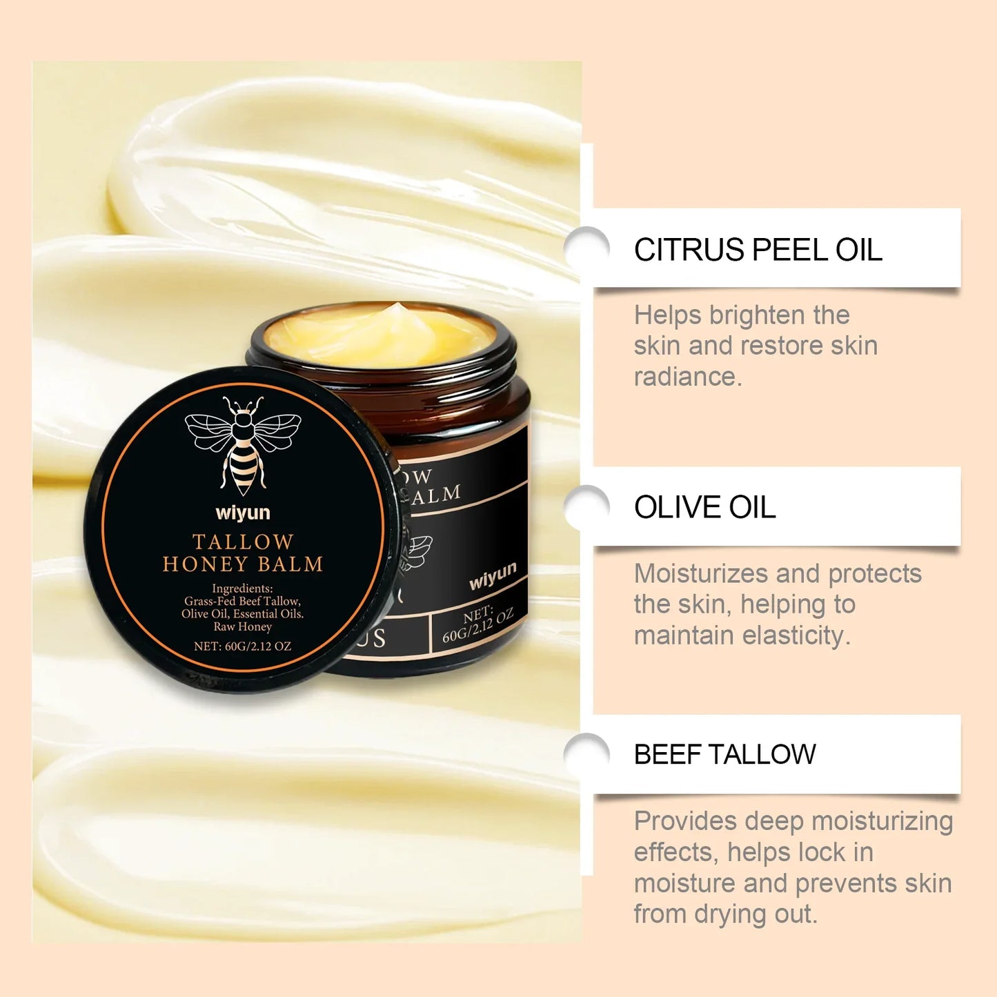 Tallow Honey Cream Glow Hydrating Skin Improve Elasticity Soft Bleaching Improve Dullness Firming Face Body Moisturizer Lotion Tri Light Beauty