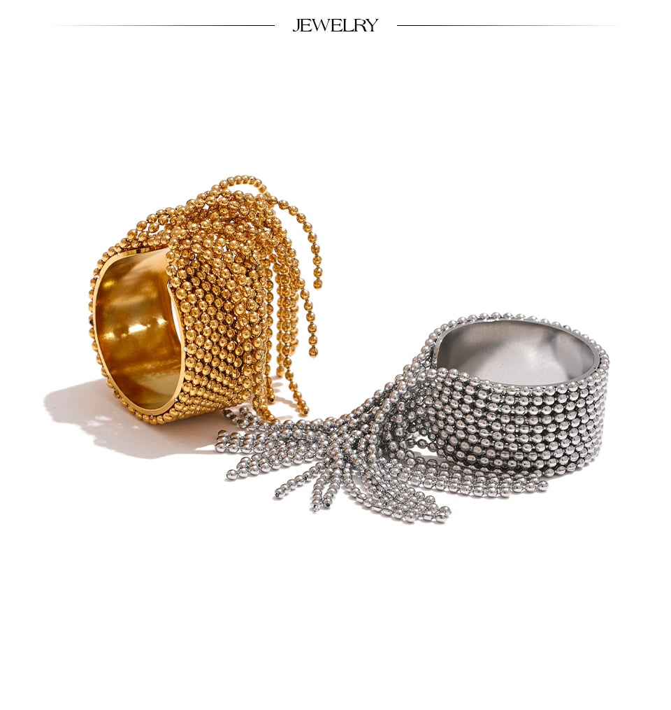 Yhpup Statement Stainless Steel Chain Tassel Finger Ring Adjustable 18K PVD Plated High Quality Charm Stylish Golden Jewelry Pi-Mart