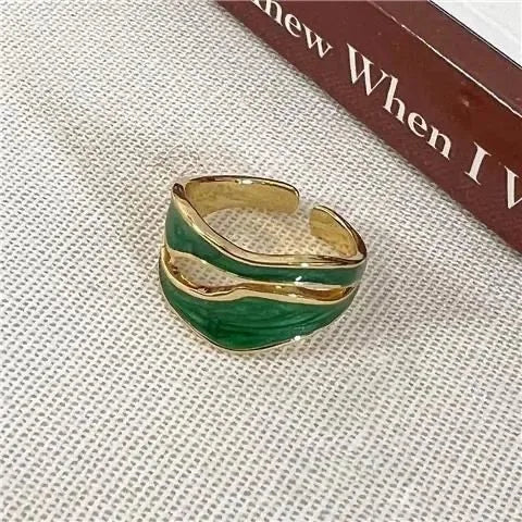 LATS Vintage White Enamel Metal Irregular Shape Geometric Open Adjustable Ring for Women Girl Fashion Jewelry Birthday Gifts Pi-Mart