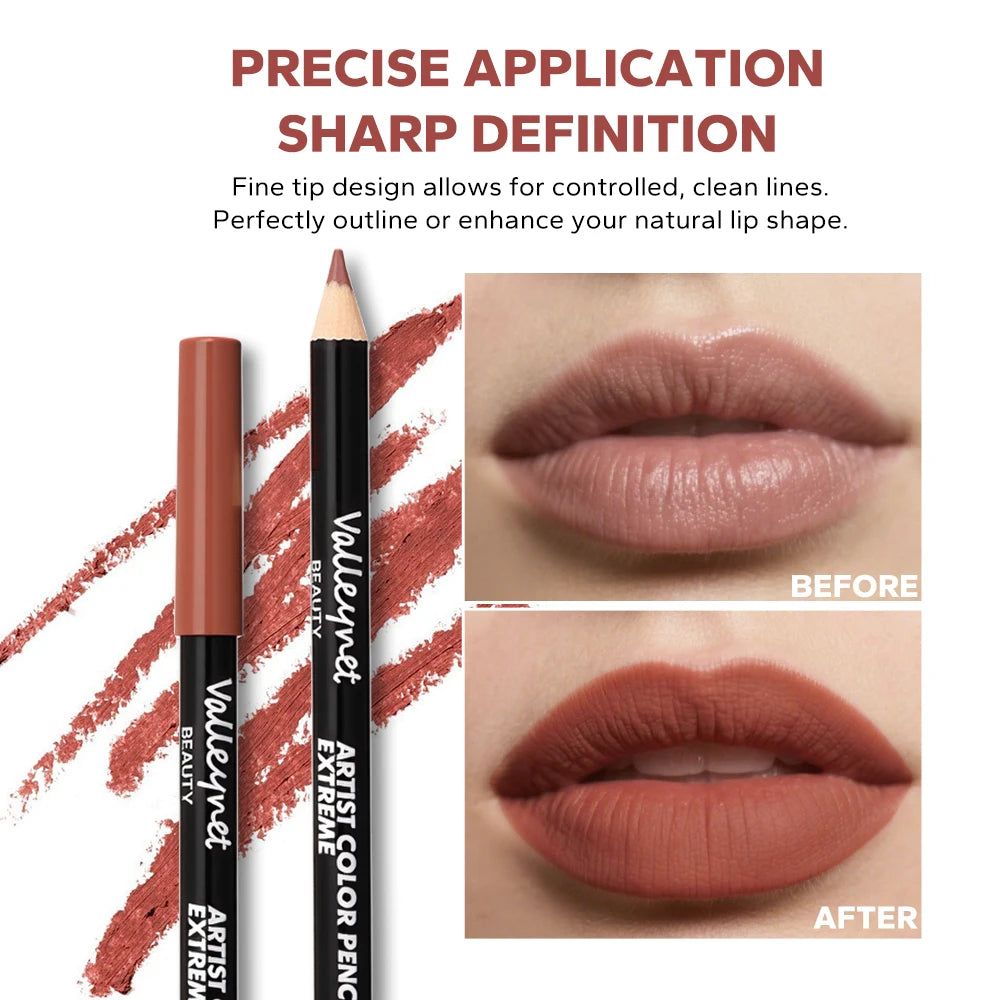 4pcs/Set lip liner set and eyeliner set Nude Brown Collection Long-lasting Matte Waterproof Lipstick Set Women'S Lip Cosmetics Pi-Mart